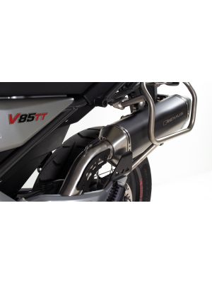 Exhaust BLACK HAWK Slip on (sport exhaust) Moto Guzzi V85 TT, Stainless steel black, (EC-) approval